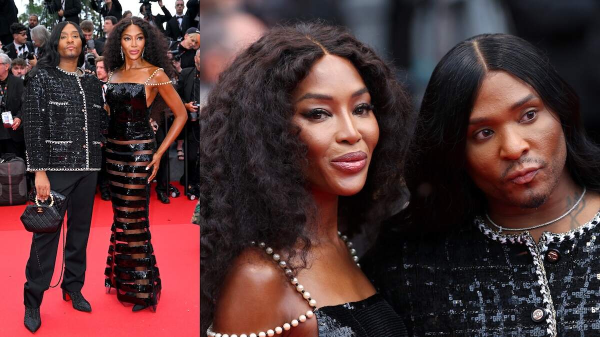 Law Roach and Naomi Campbell walk the red carpet in black outfits at the Cannes Film Festival