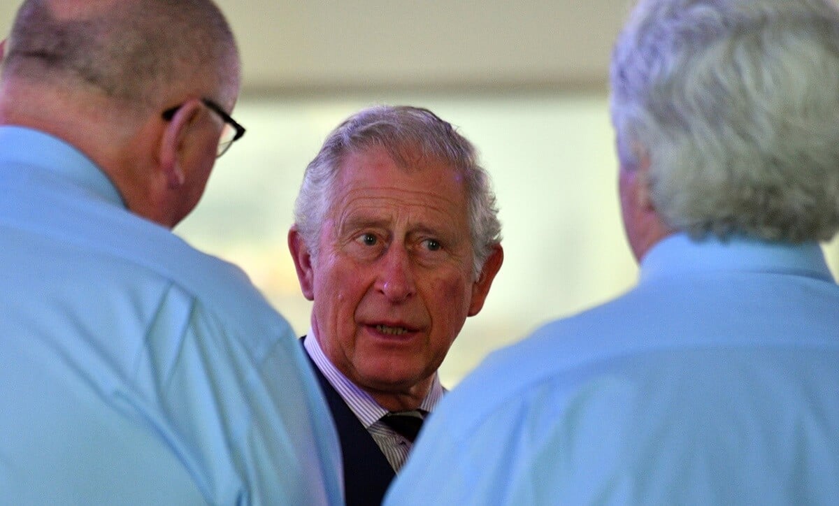 Now-King Charles speaks members of the community during a reception at the Royal Flying Doctors Service Tourist Facility in Darwin, Australia