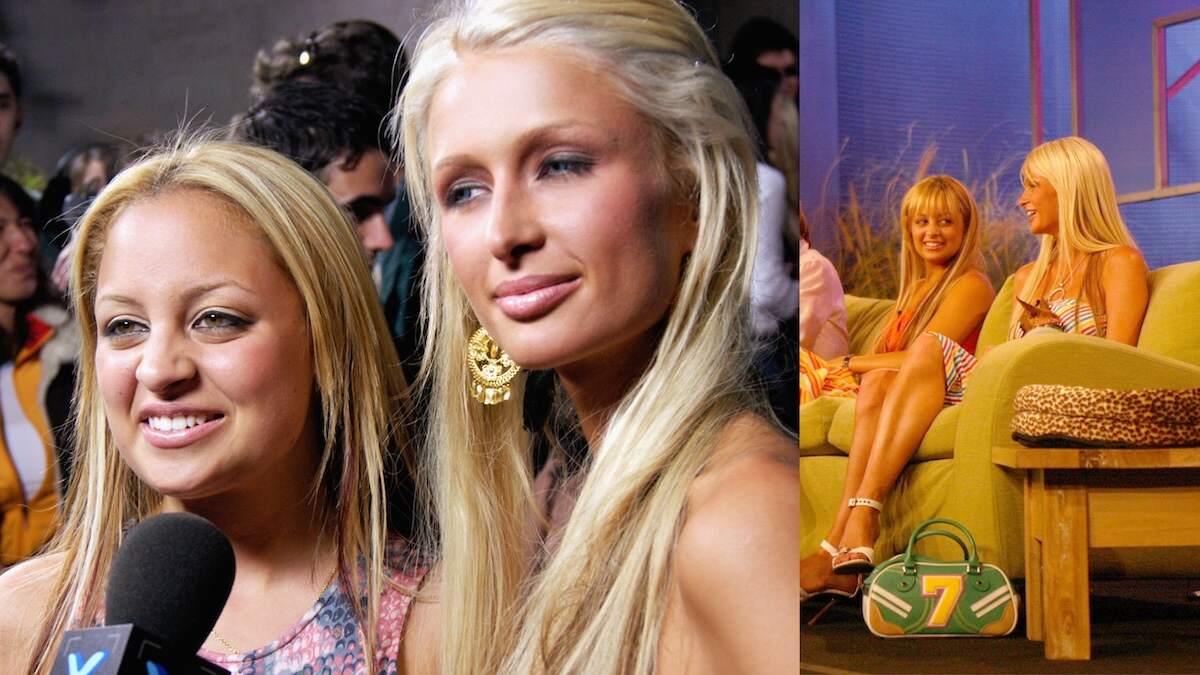 Socialite Nicole Richie and model Paris Hilton give an interview before the premiere of The Simple Life