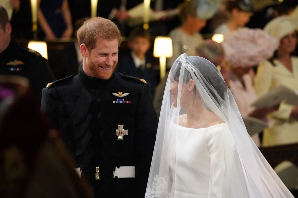 Prince Harry and Meghan Markle at the High Altar during their wedding ceremony in St. George's Chapel, Windsor Castle