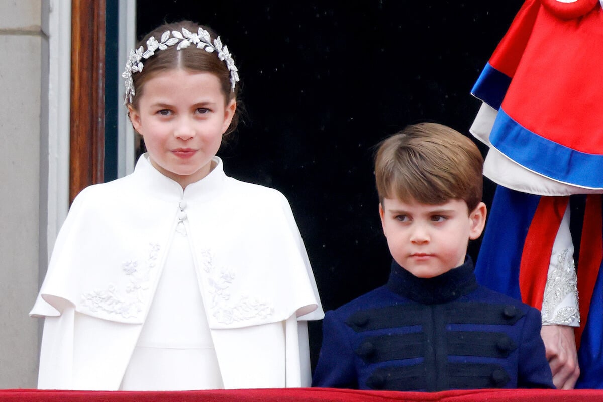 Prince Louis, who asked for a crown like his sister's on the 'Strictly Come Dancing' set, with Princess Charlotte on the Buckingham Palace balcony