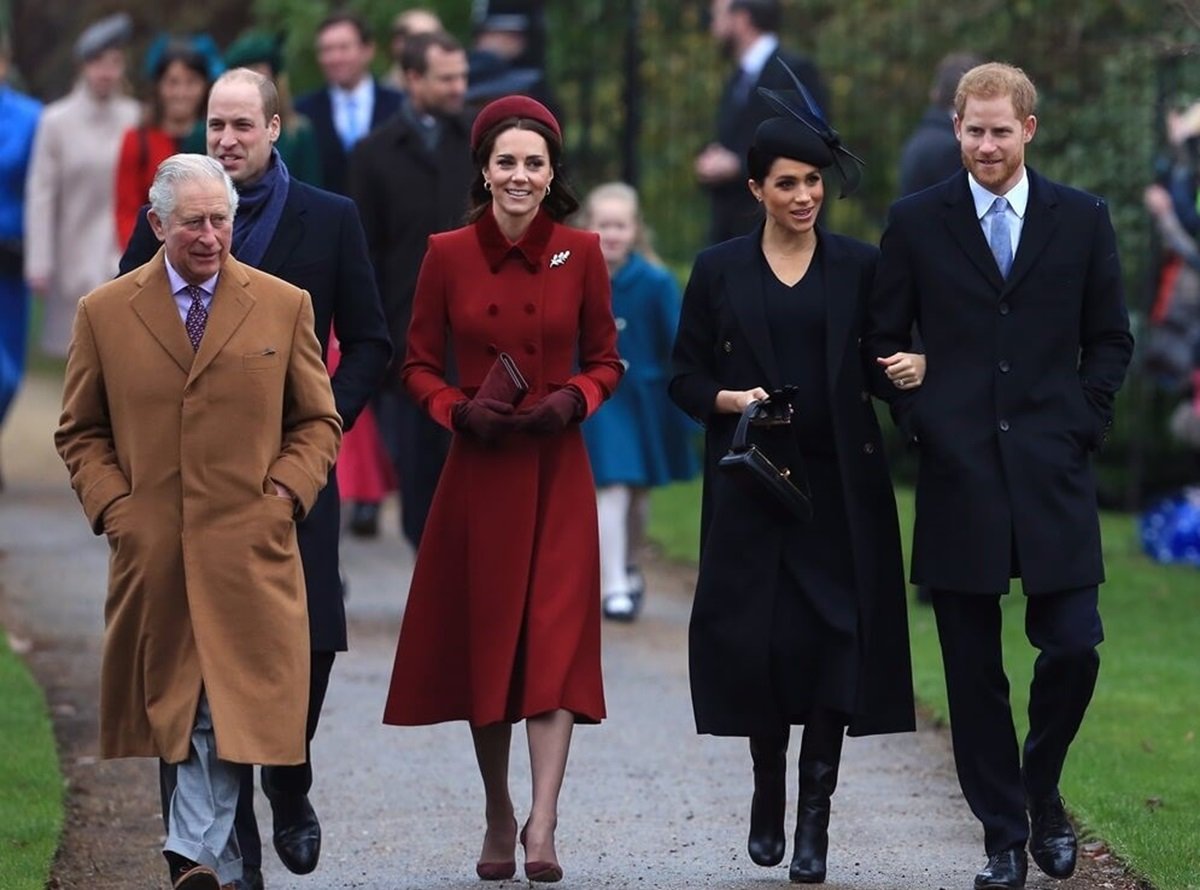 Royal family members including Meghan Markle and Prince Harry walk to Christmas Day church service on Sandringham estate
