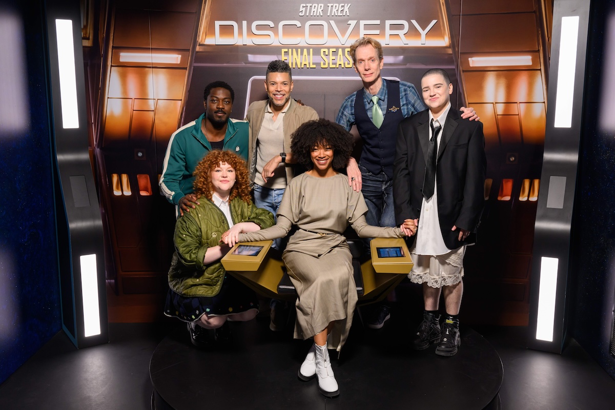 Sonequa Martin-Green and the Star Trek: Discovery cast sit together on stage