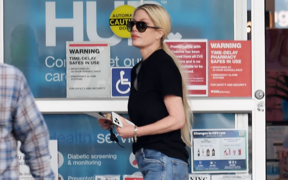 Tori Spelling is seen shopping at CVS on March 4, 2024 in Calabasas, California