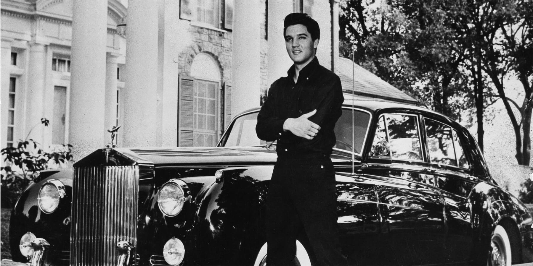 Elvis Presley photographed outside of Graceland
