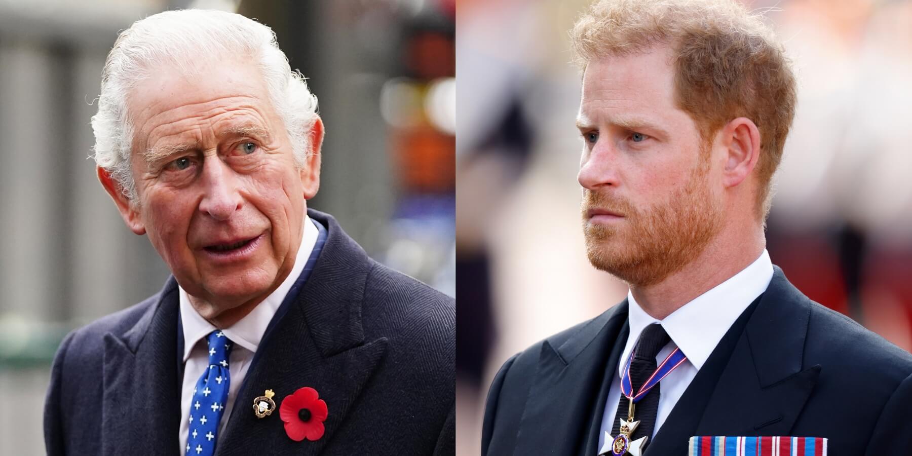 King Charles and Prince Harry in side-by-side photographs