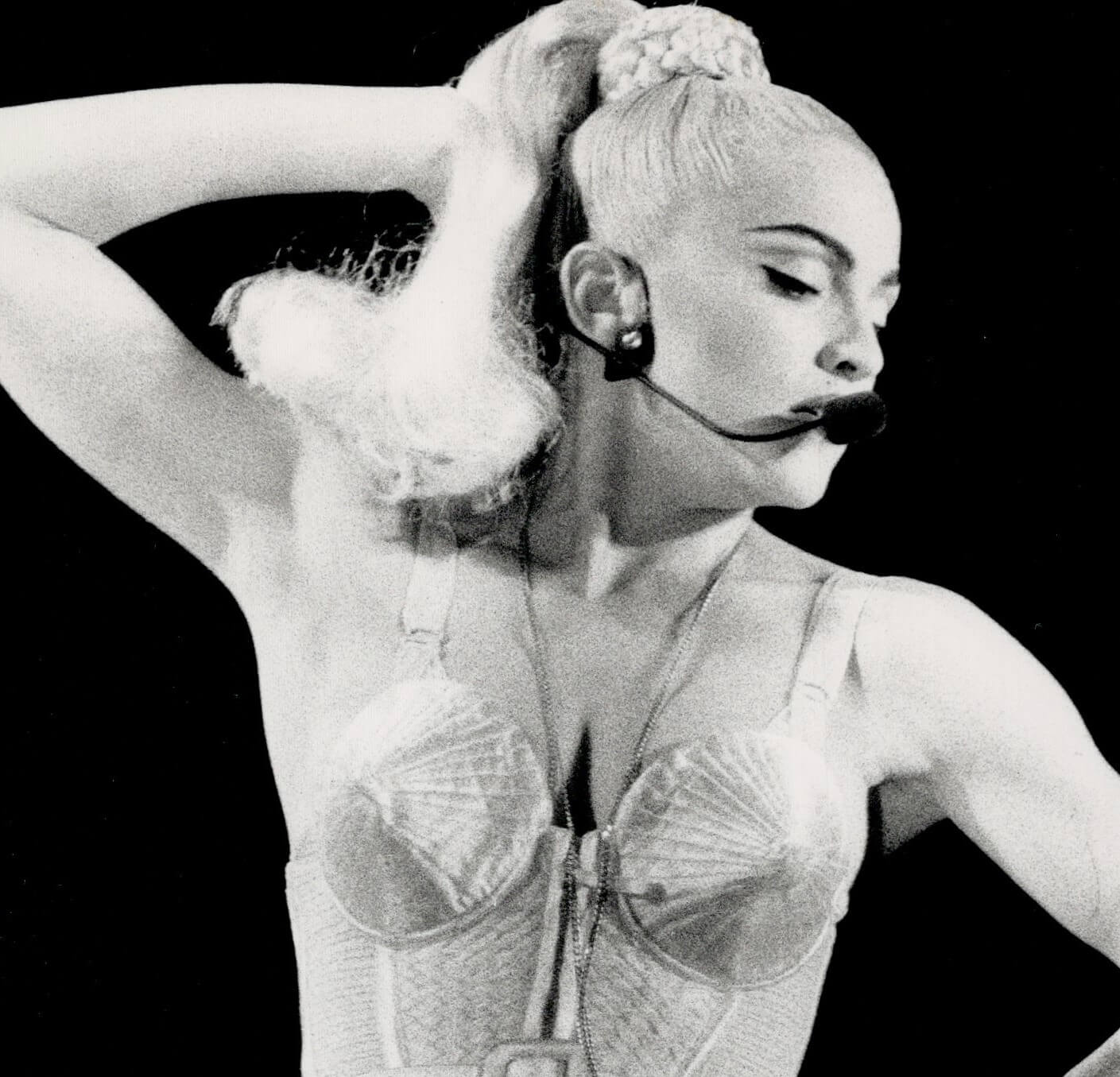 "Express Yourself" singer Madonna in black-and-white