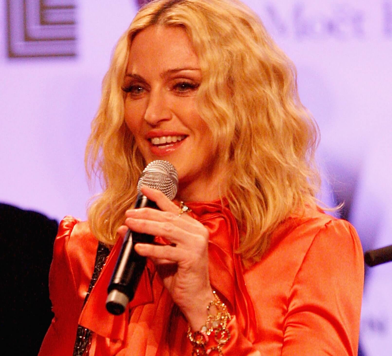 "Into the Groove" singer Madonna wearing pink