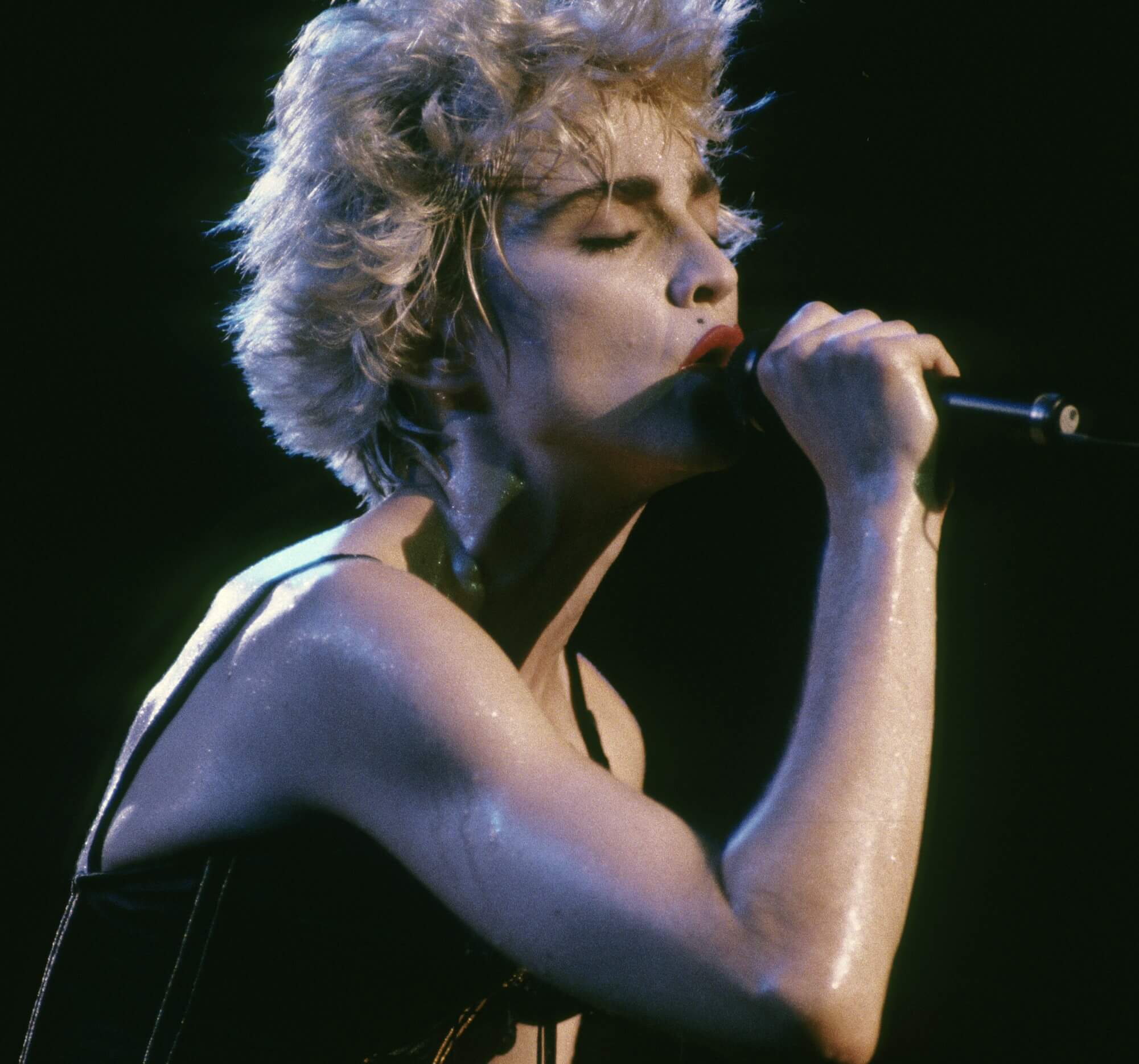 "Like a Virgin" singer Madonna with a microphone