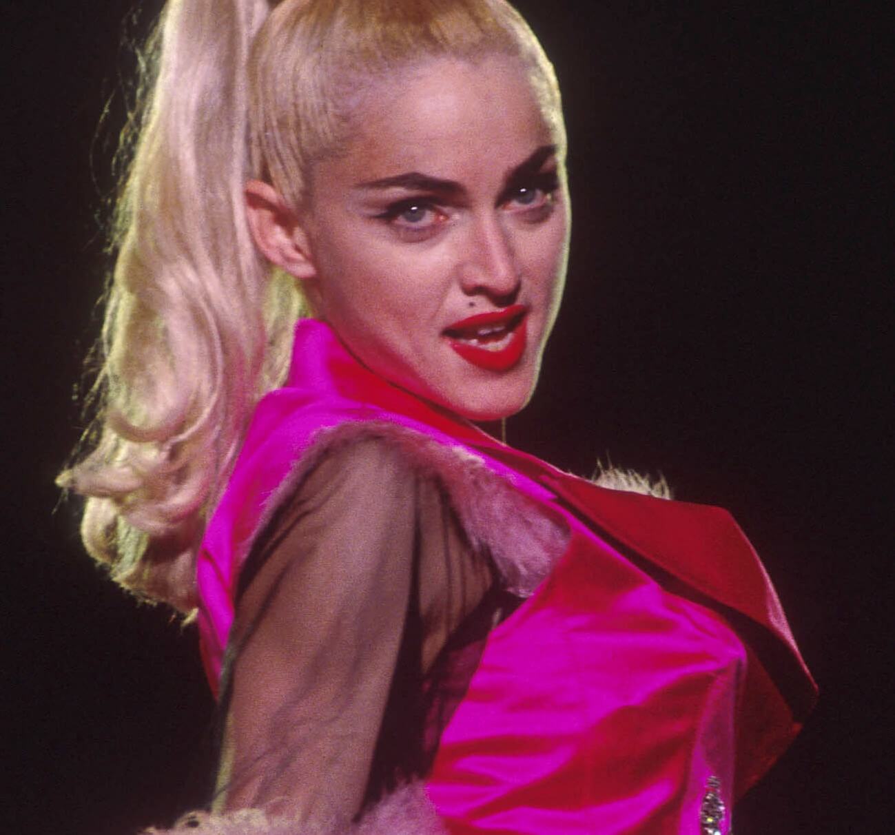"Material Girl" singer Madonna wearing pink