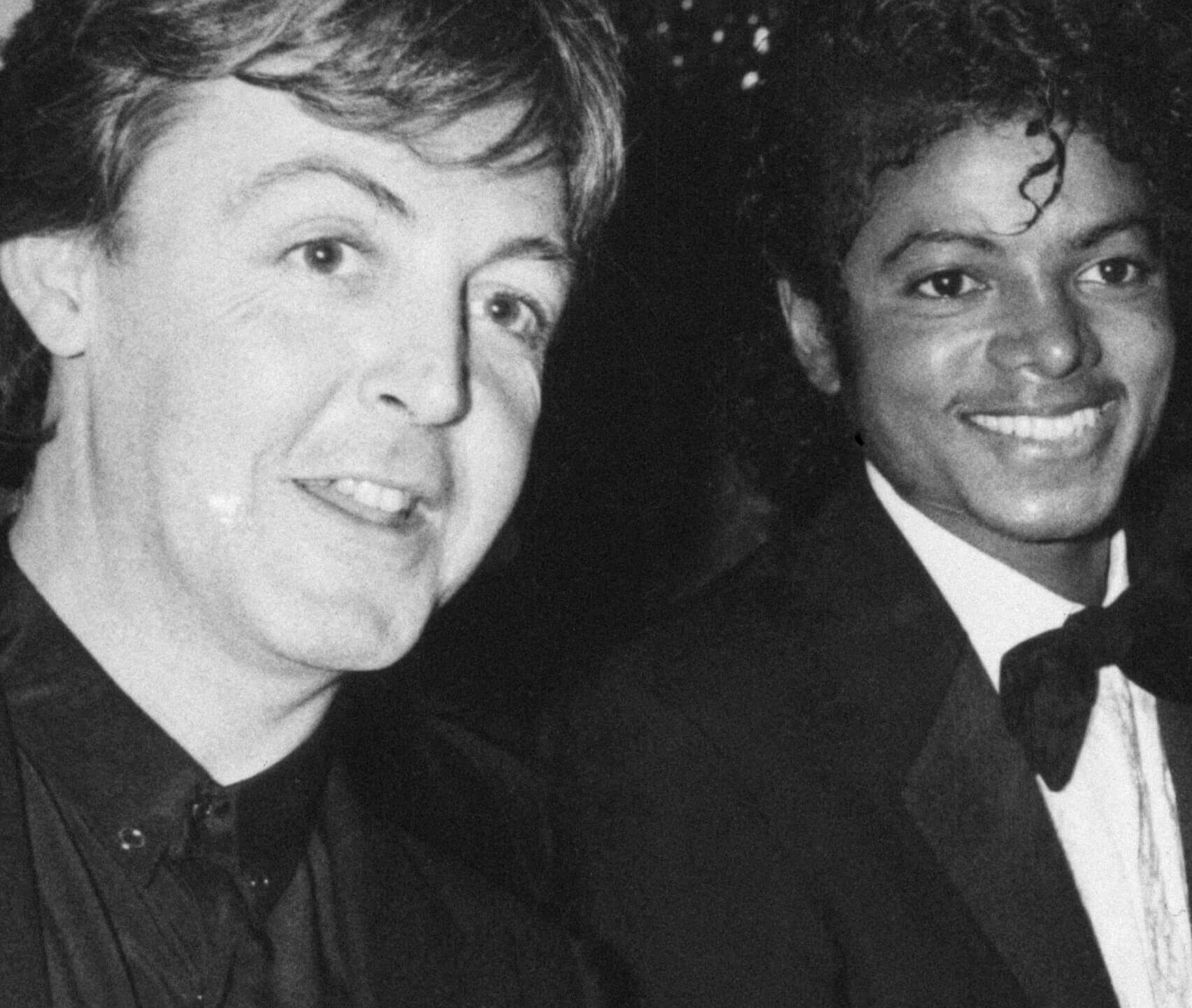The Beatles' Paul McCartney and Michael Jackson in black-and-white