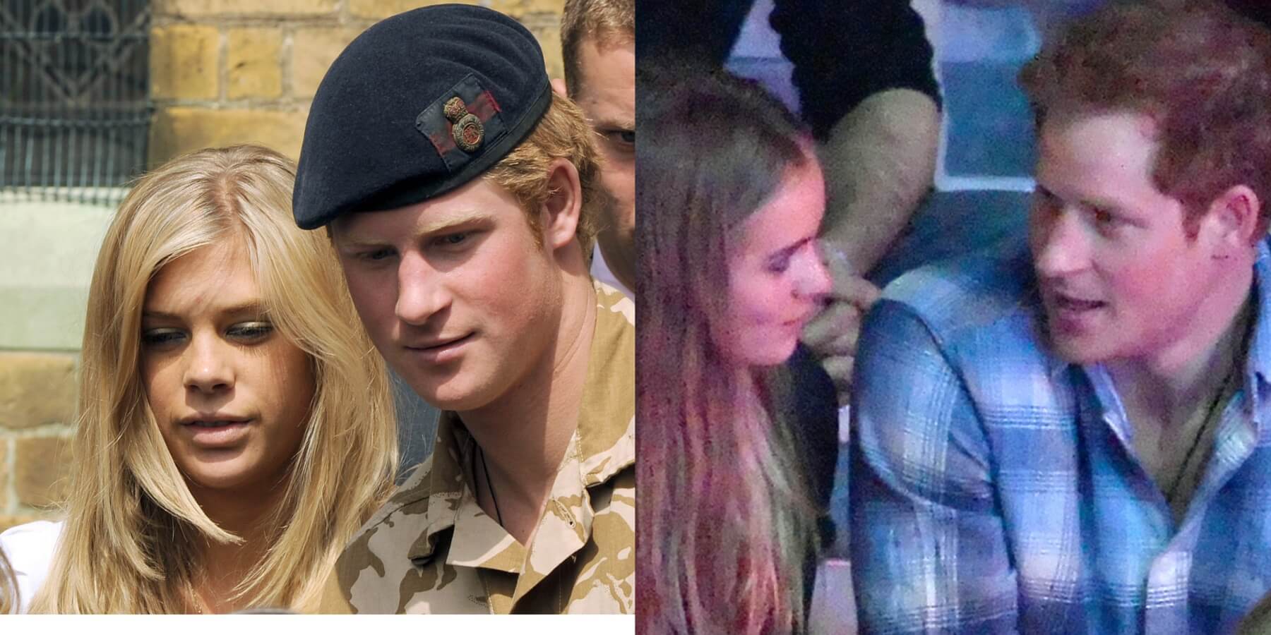 Prince Harry in side-by-side photographs with Chelsea Davy (L) and Cressida Bonas (R)