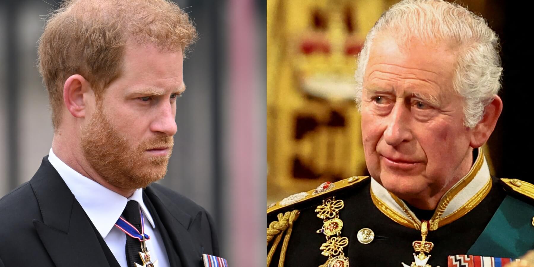 Prince Harry and King Charles in side-by-side photographs