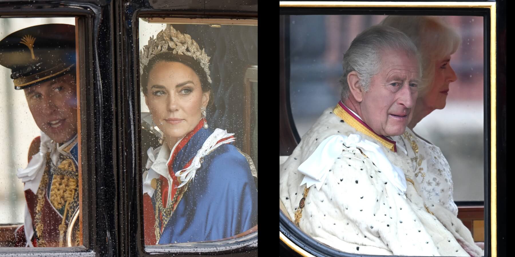 Prince William, Kate Middleton and King Charles on the latter's coronation day in 2023.