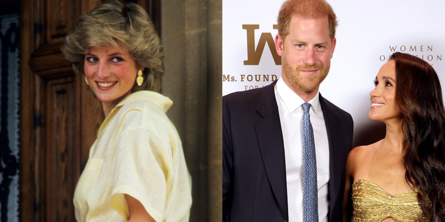 Princess Diana in a photo alongside Prince Harry and Meghan Markle