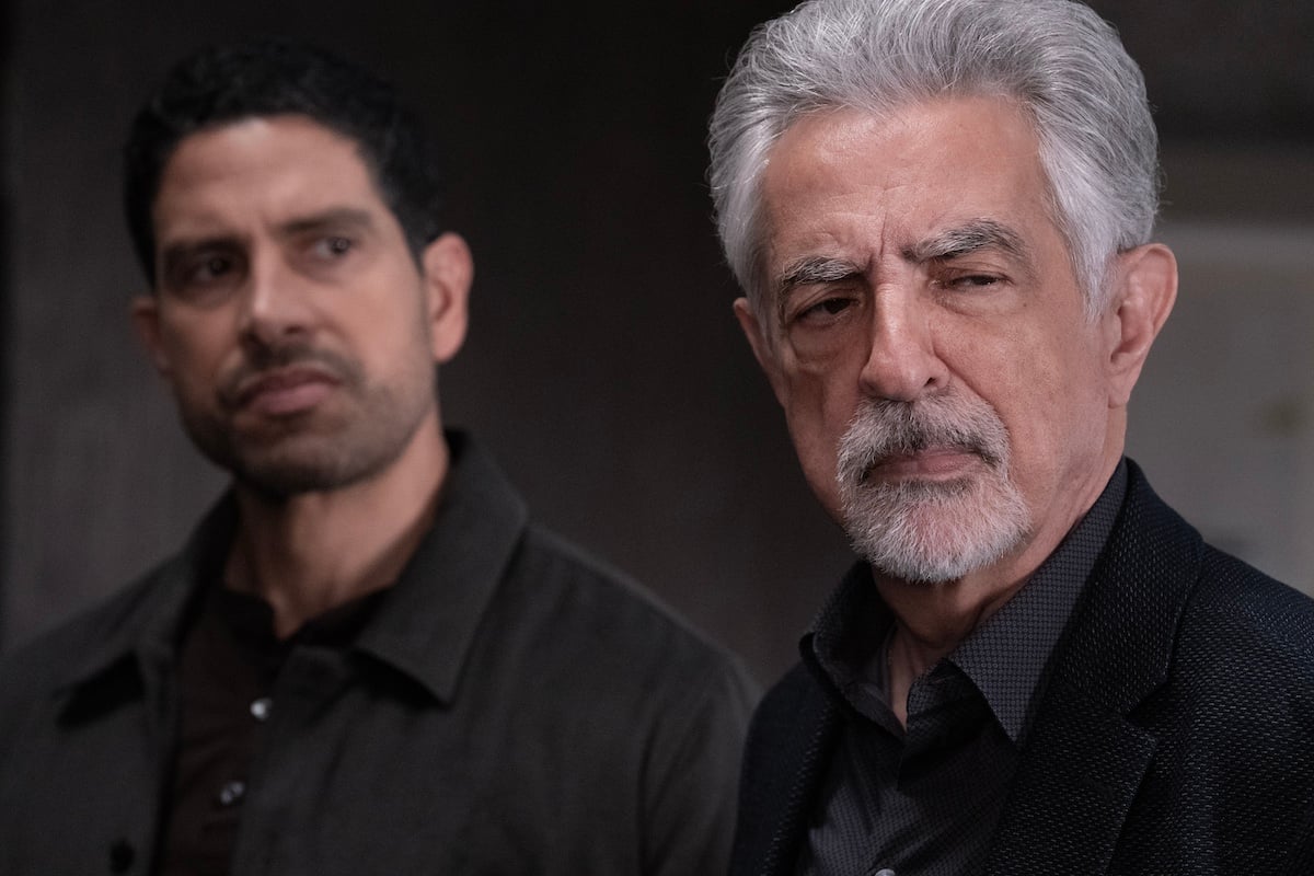 Luke Alvez and David Rossi in dark shirts on a dark background in 'Criminal Minds: Evolution' Season 2