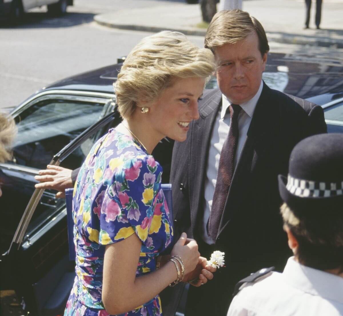 Princess Diana accompanied by her bodyguard Ken Wharfe during her trip to Spain