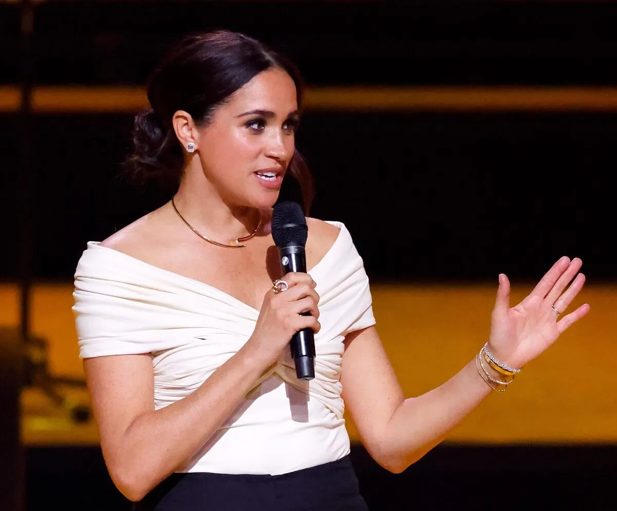 Meghan Markle speaking on stage during the Opening Ceremony of the Invictus Games