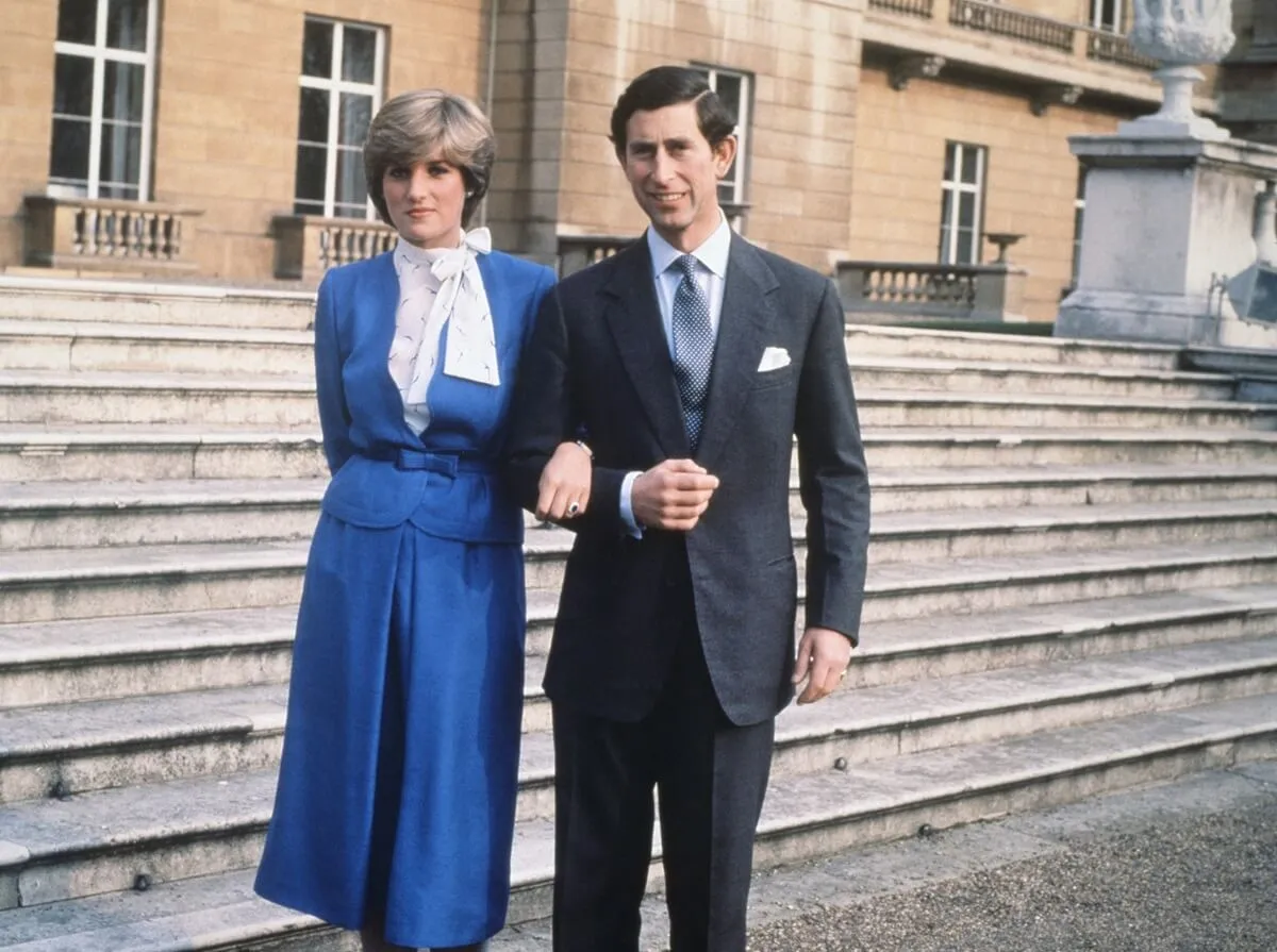 Then-Prince Charles and Lady Diana Spencer outside Buckingham Palace after announcing their engagement