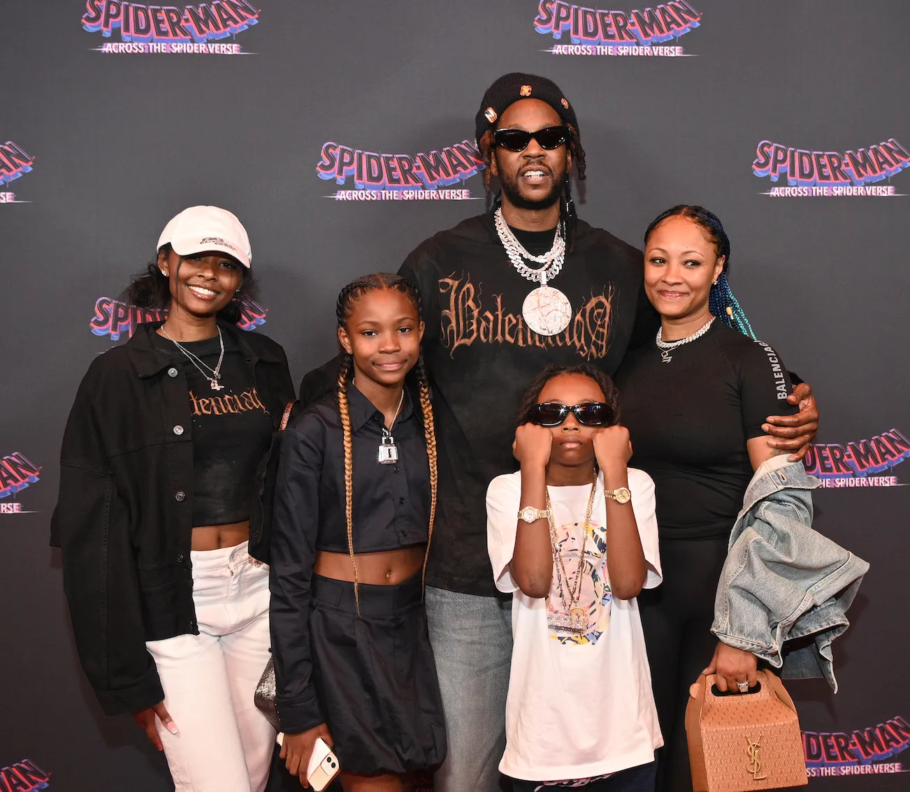 Harmony Epps, Heaven Epps, 2 Chainz, Halo Epps, and Kesha Ward pose at a movie screening