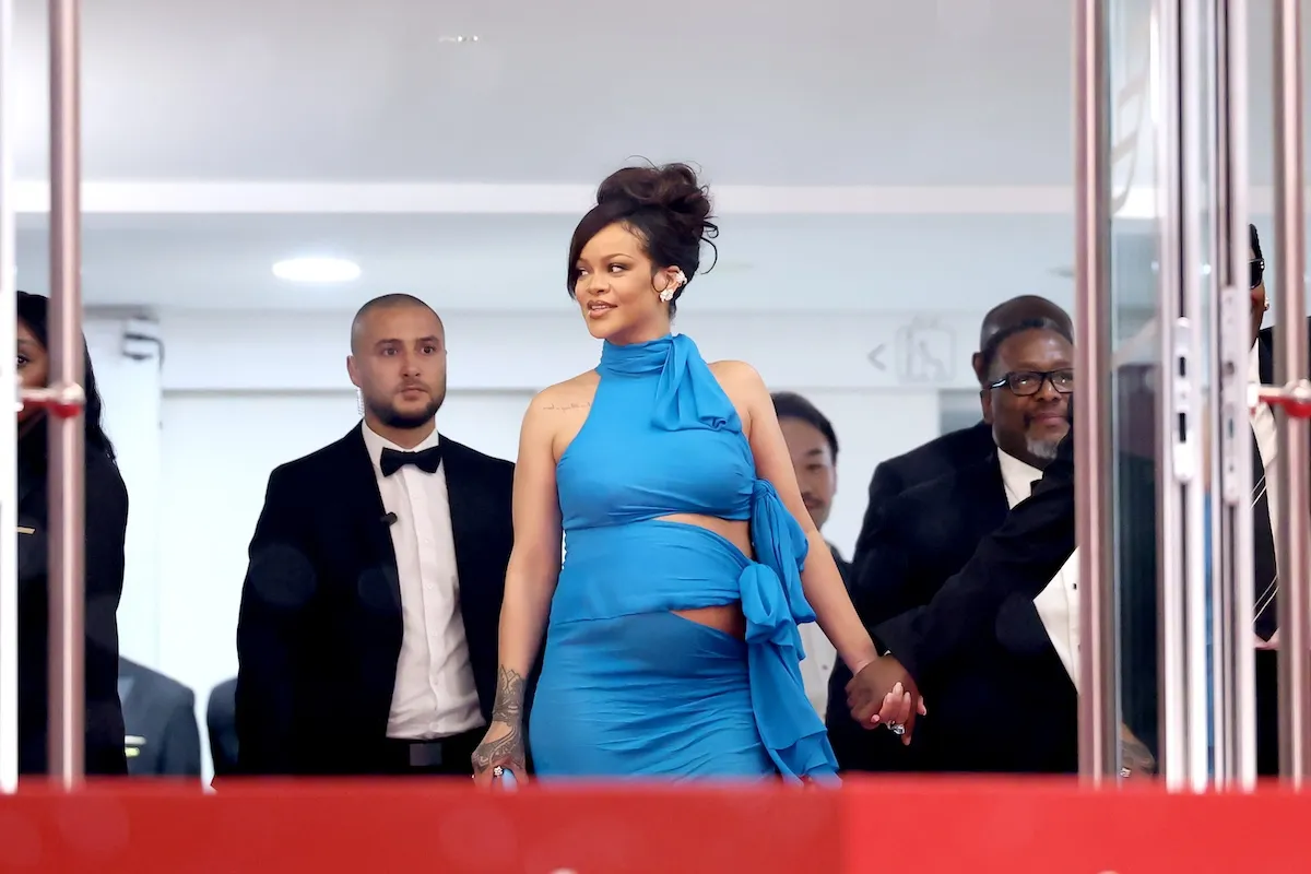 Rihanna wearing a baby blue dress on the red carpet in Cannes