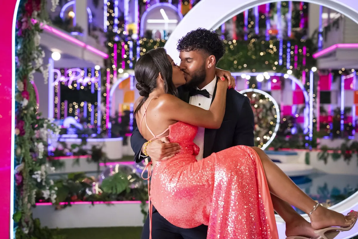 Bryan holding and kissing Amaya in the 'Love Island USA' Season 7 finale