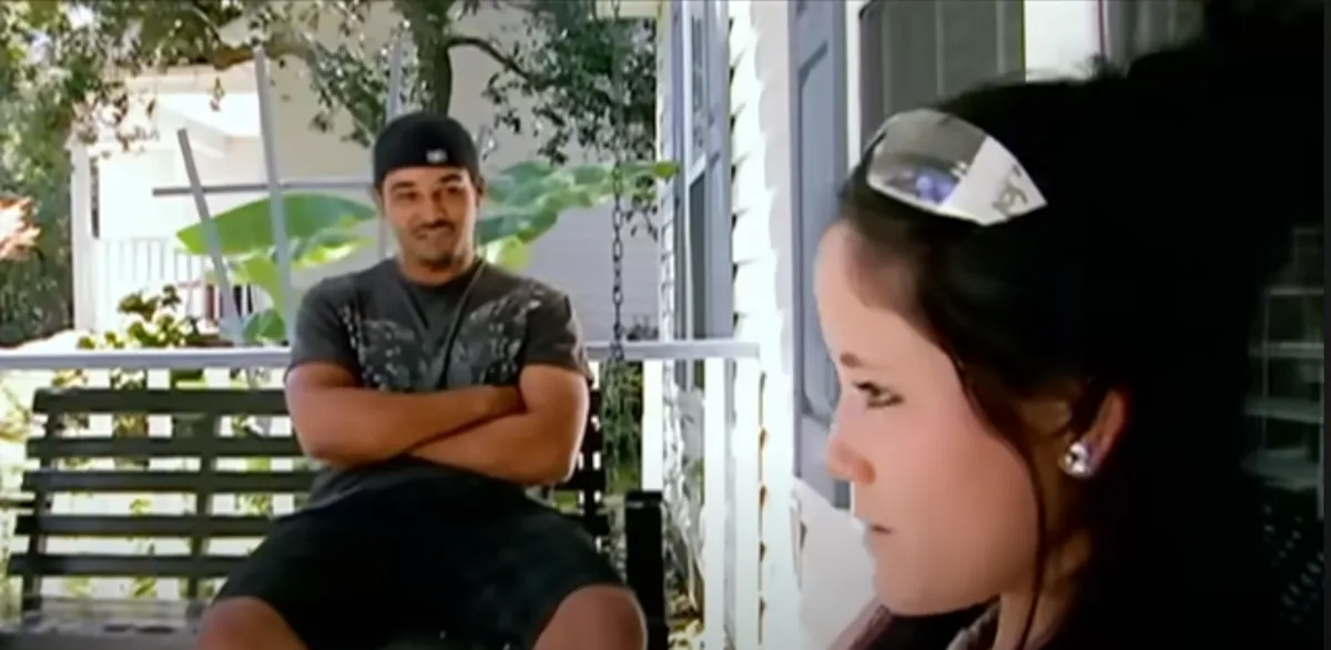 Kieffer Delp and Jenelle Evans sit on Barbara Evans' porch in season 2 of 'Teen Mom 2'