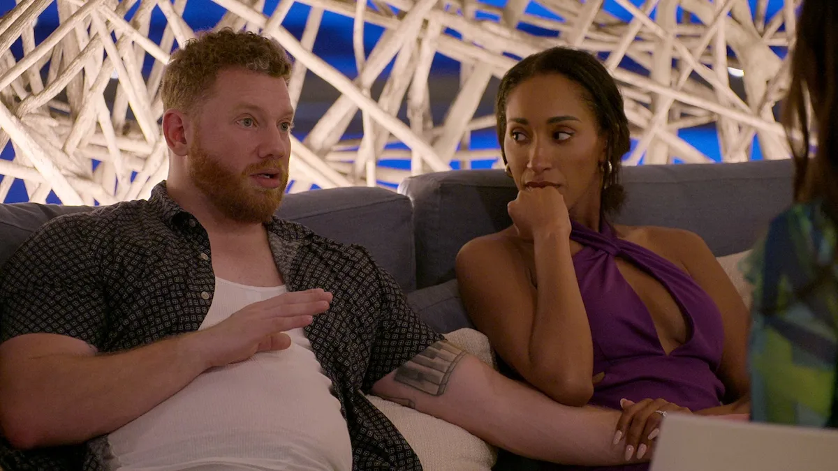 Stephen Richardson sitting next to Monica Davis in an episode of 'Love Is Blind' Season 7