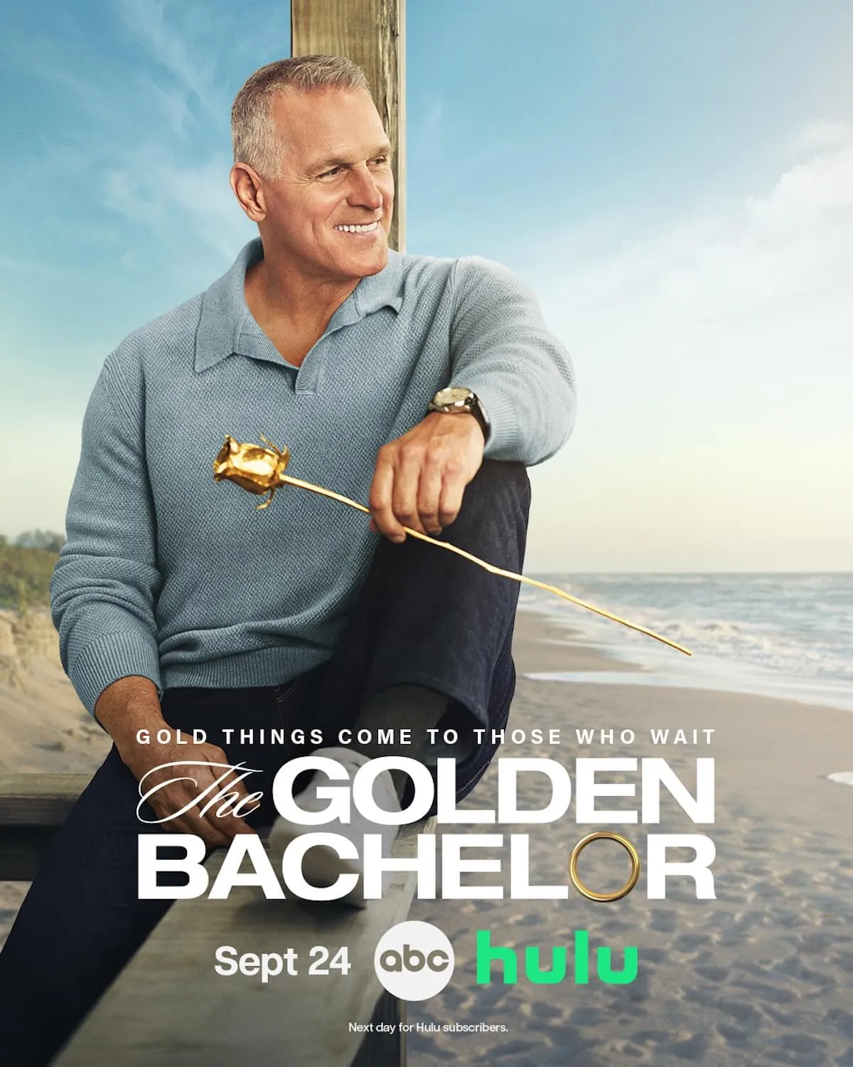 Mel Owens of 'The Golden Bachelor' holding a golden rose