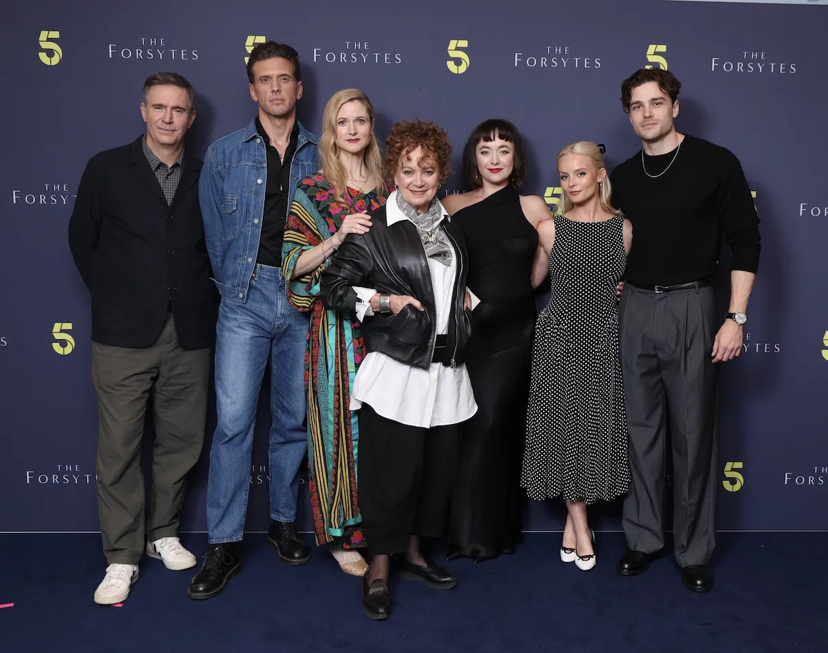 'The Forsytes' cast pose for a group photo at a screening