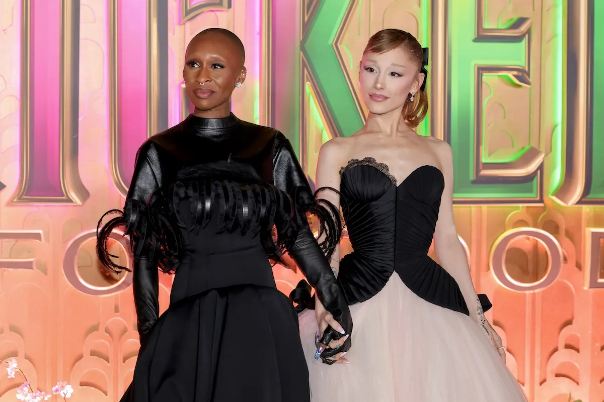 Cynthia Erivo and Ariana Grande hold hands at the 'Wicked: For Good' premiere in New York