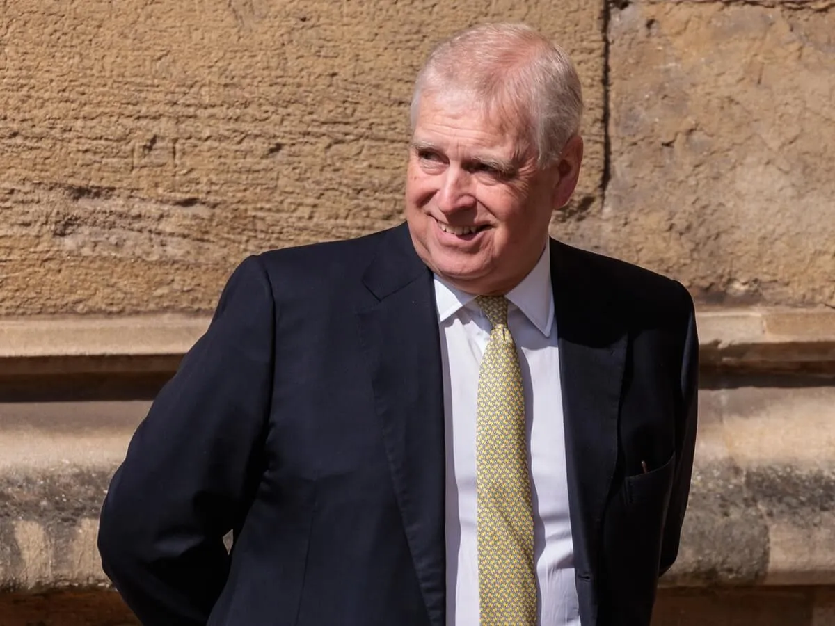 Andrew Mountbatten-Windsor arrives to attend the Easter Sunday church service at St. George's Chapel in Windsor Castle