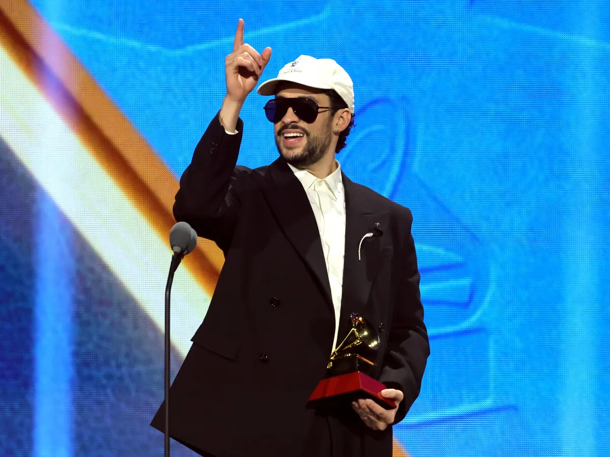 Bad Bunny accepts the Best Urban Song award for "LA MuDANZA" onstage during the 26th Annual Latin Grammy Awards at the MGM Grand Garden Arena on November 13, 2025 in Las Vegas, Nevada.