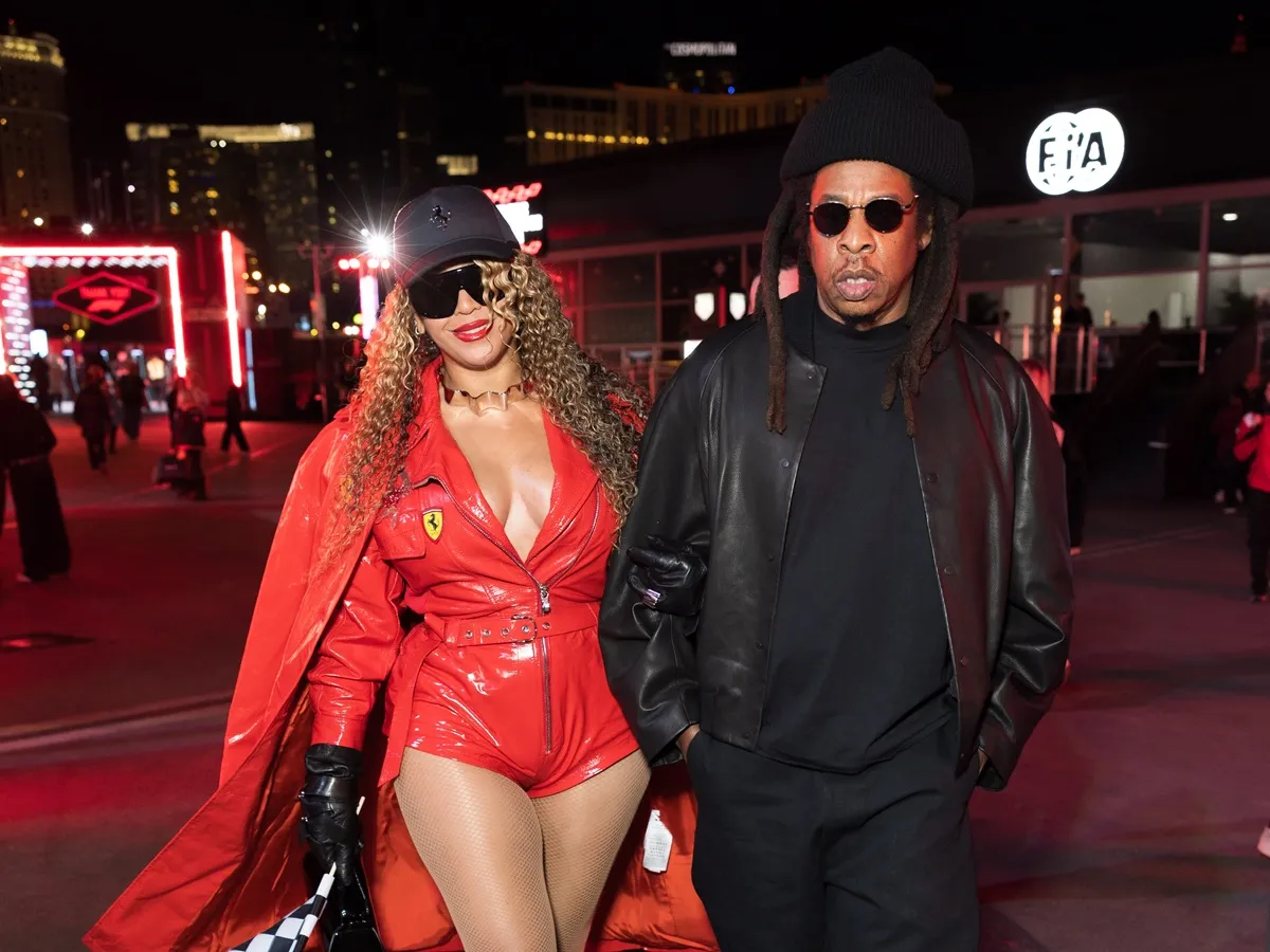 Beyoncé and Jay-Z during the F1 Grand Prix of Las Vegas at Las Vegas Strip Circuit on November 22, 2025 in Las Vegas, Nevada, years after weathering a cheating scandal.