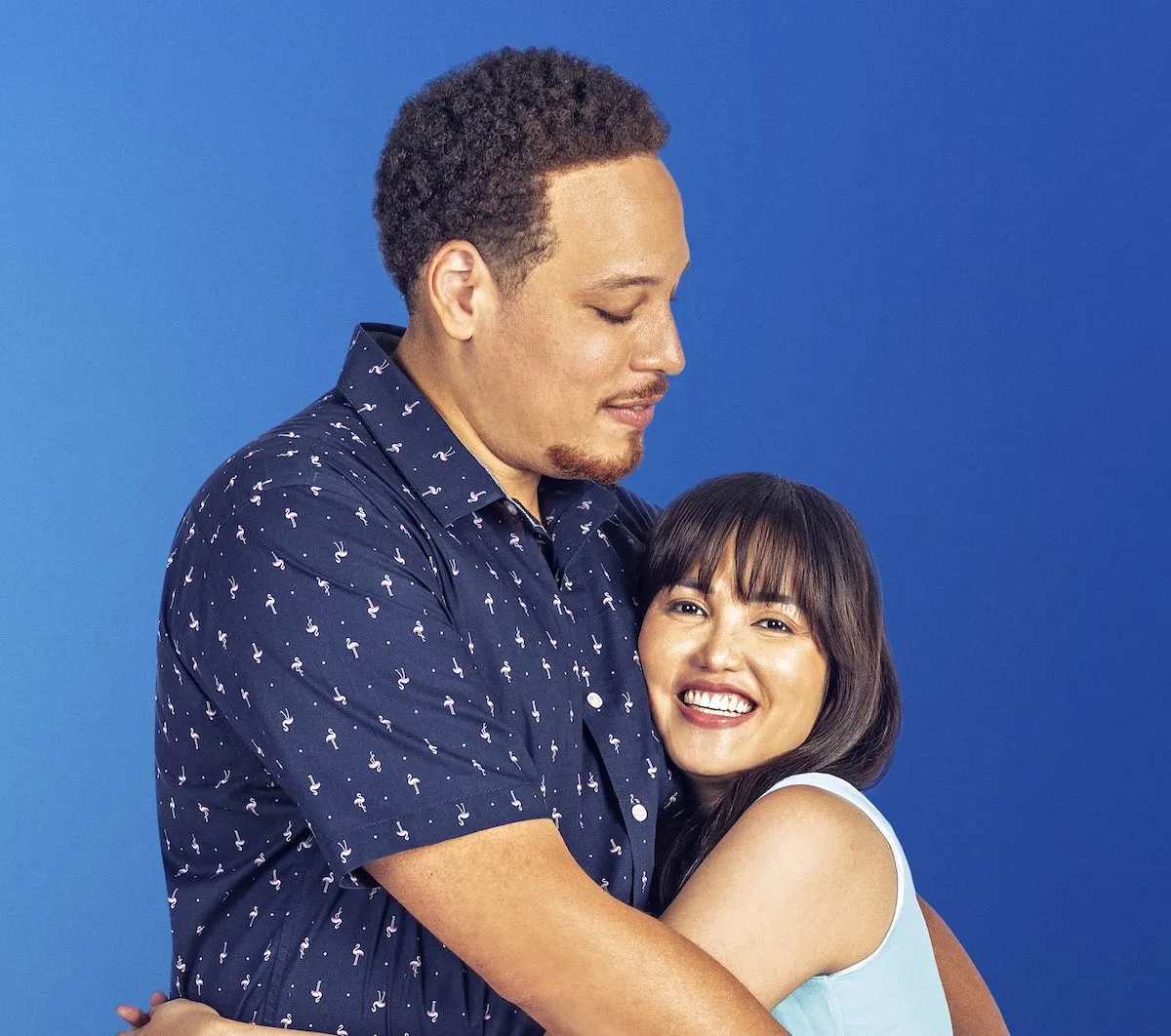 Jovon and Annalyn from '90 Day Fiance: Before the 90 Days' hugging on a blue background