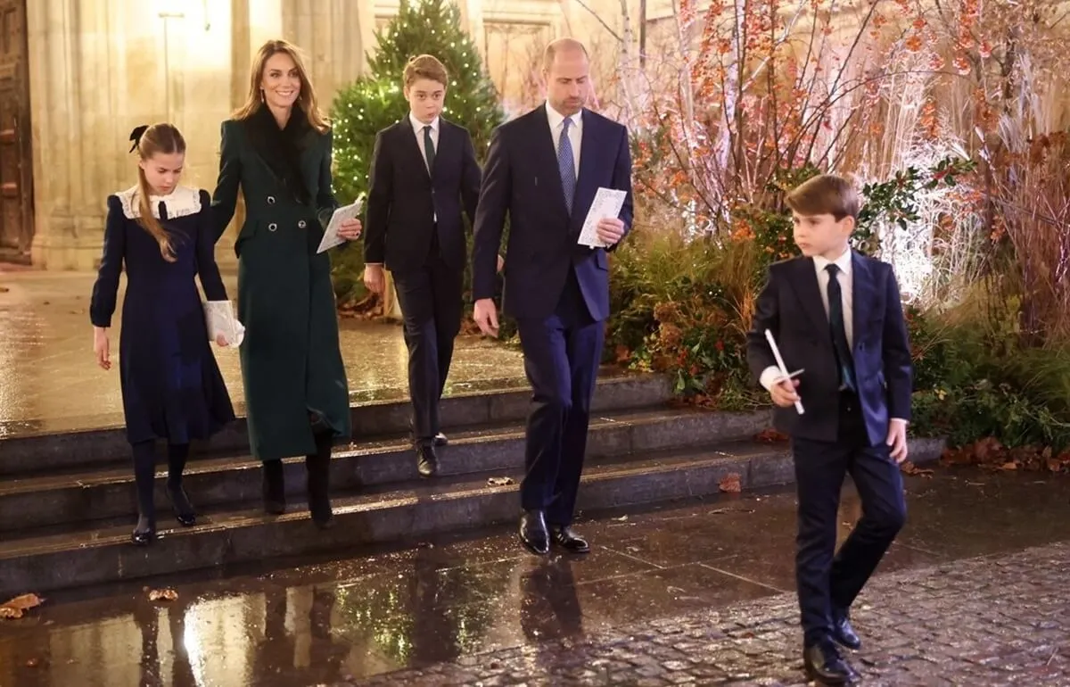 The Wales family departs from the 'Together At Christmas' Carol Service at Westminster Abbey