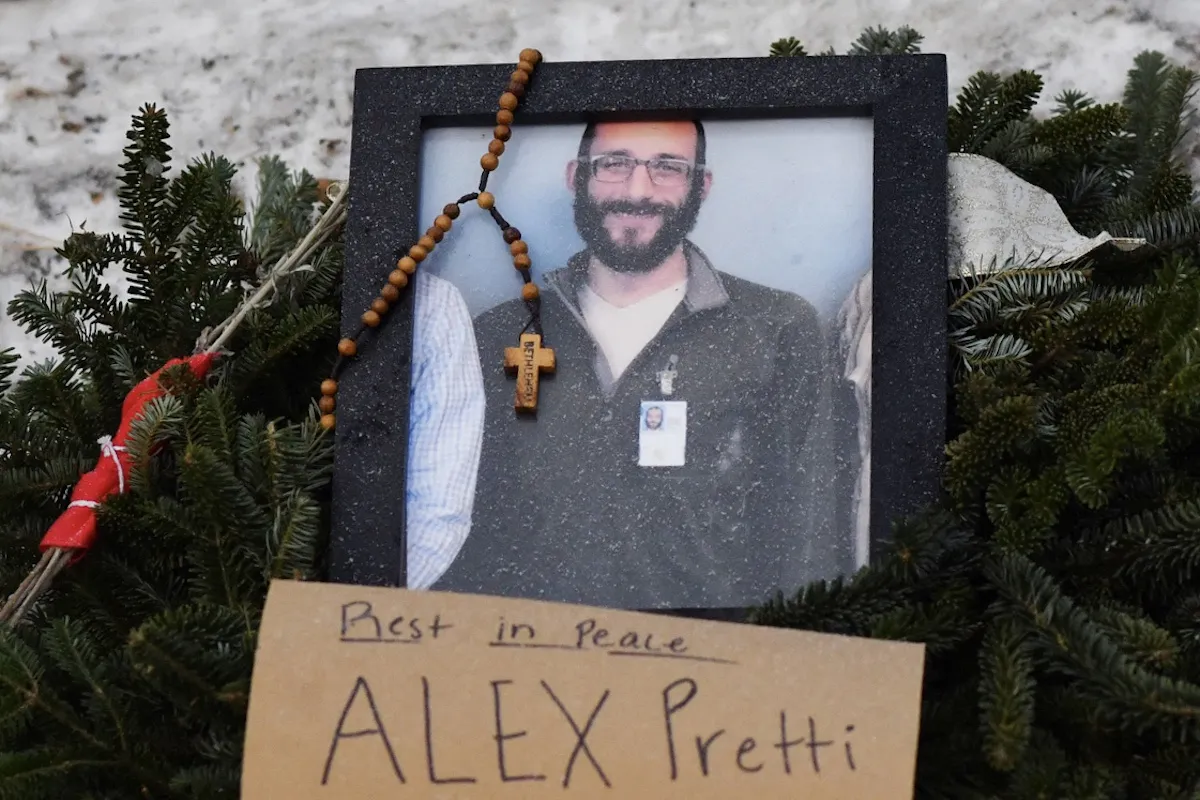 Photo of Alex Pretti at an informal memorial in Minneapolis