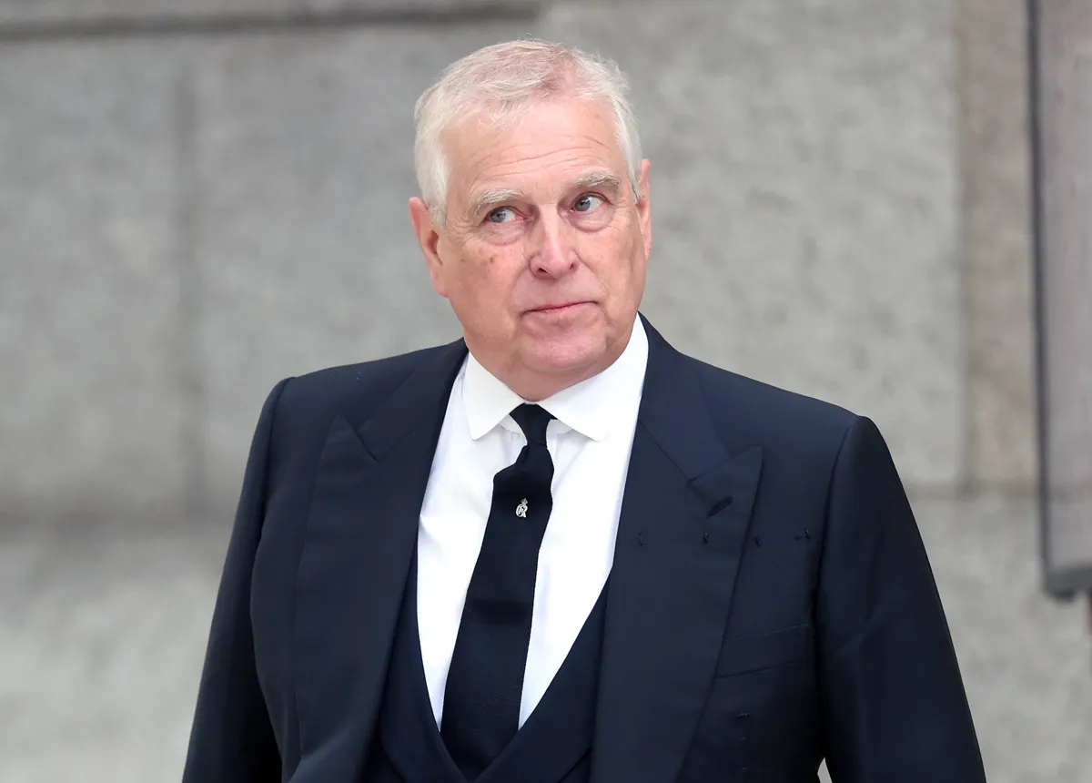 Andrew Mountbatten Windsor attends the funeral of the Duchess of Kent at Westminster Cathedral