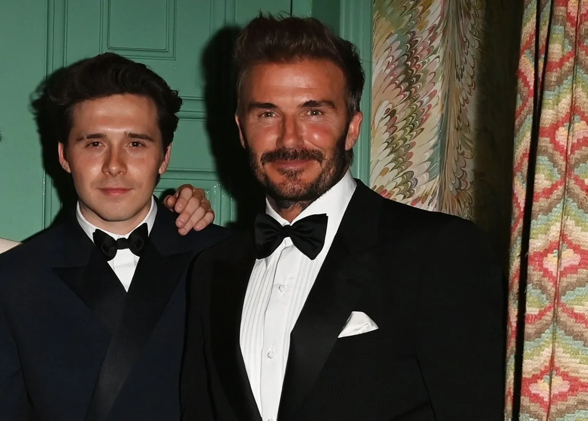Brooklyn Beckham and David Beckham at Victoria Beckham's 50th Birthday Party in London