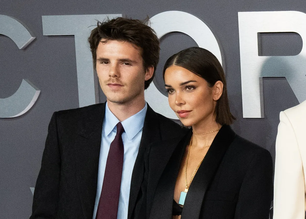Cruz Beckham and girlfriend, Jackie Apostel, attend the "Victoria Beckham" World Premiere at the Curzon Mayfair on October 08, 2025 in London, England