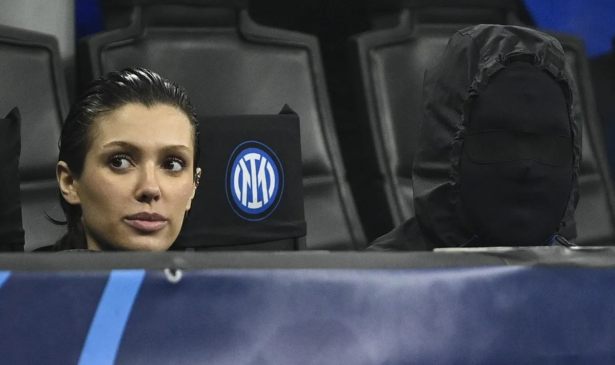 Kanye West and Bianca Censori during the UEFA Champions League 2023/24 round of 16 in Milan, Italy