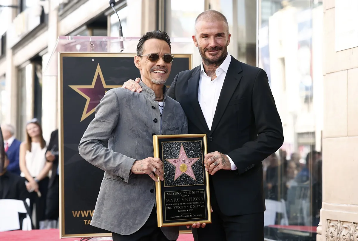 Marc Anthony and David Beckham at the Hollywood Walk of Fame Star ceremony for Anthony