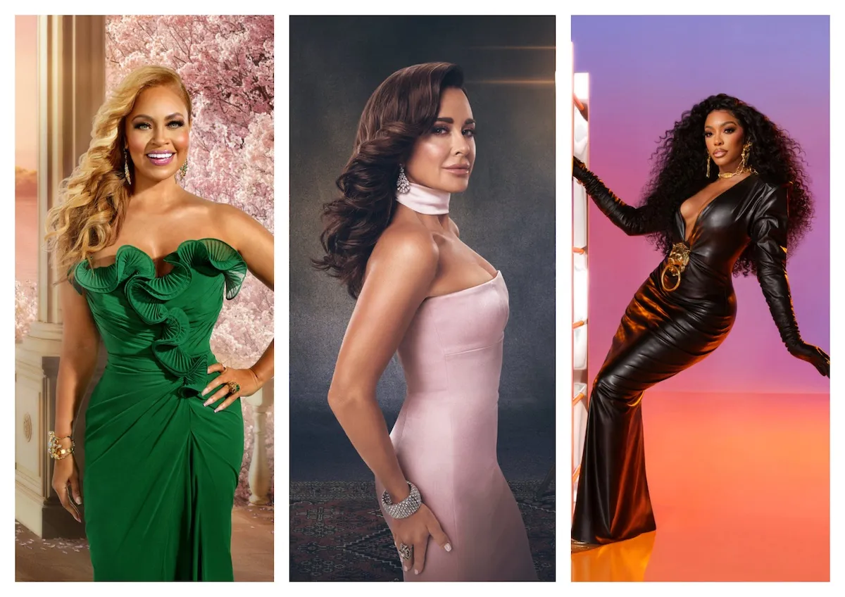 Side by side portraits of Gizelle Bryant, Kyle Richards, and Porsha Williams