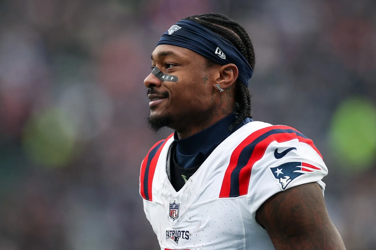 A side profile of Stefon Diggs of the New England Patriots on the field