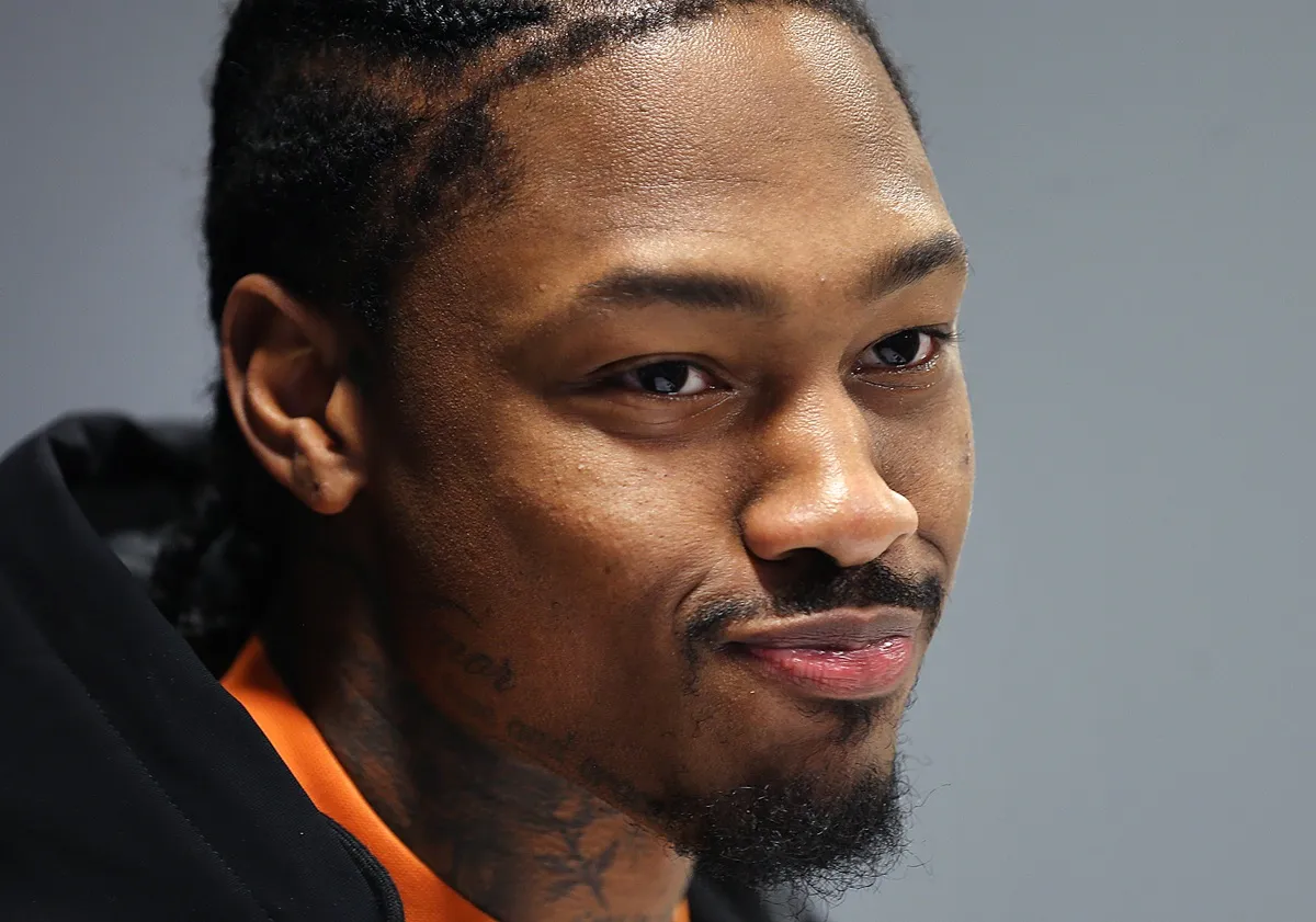 New England Patriots wide receiver Stefon Diggs meets with the media before practice on January 21, 2026