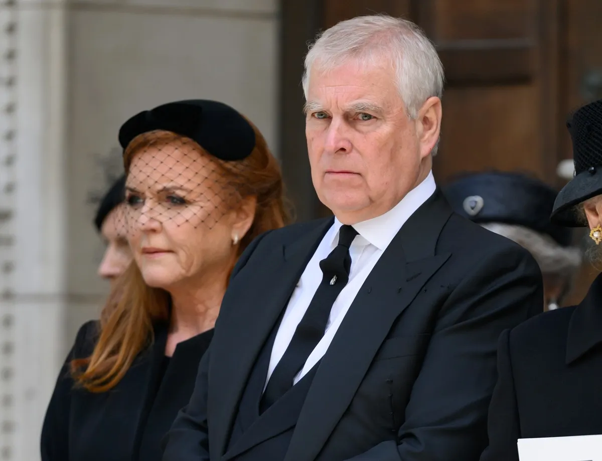 Andrew Mountbatten-Windsor and Sarah Ferguson attend the funeral of Katharine, Duchess of Kent at Westminster Cathedral