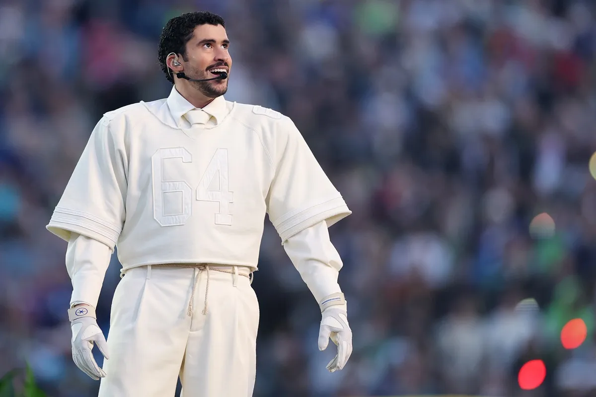 Bad Bunny performs onstage during the Apple Music Super Bowl LX Halftime Show