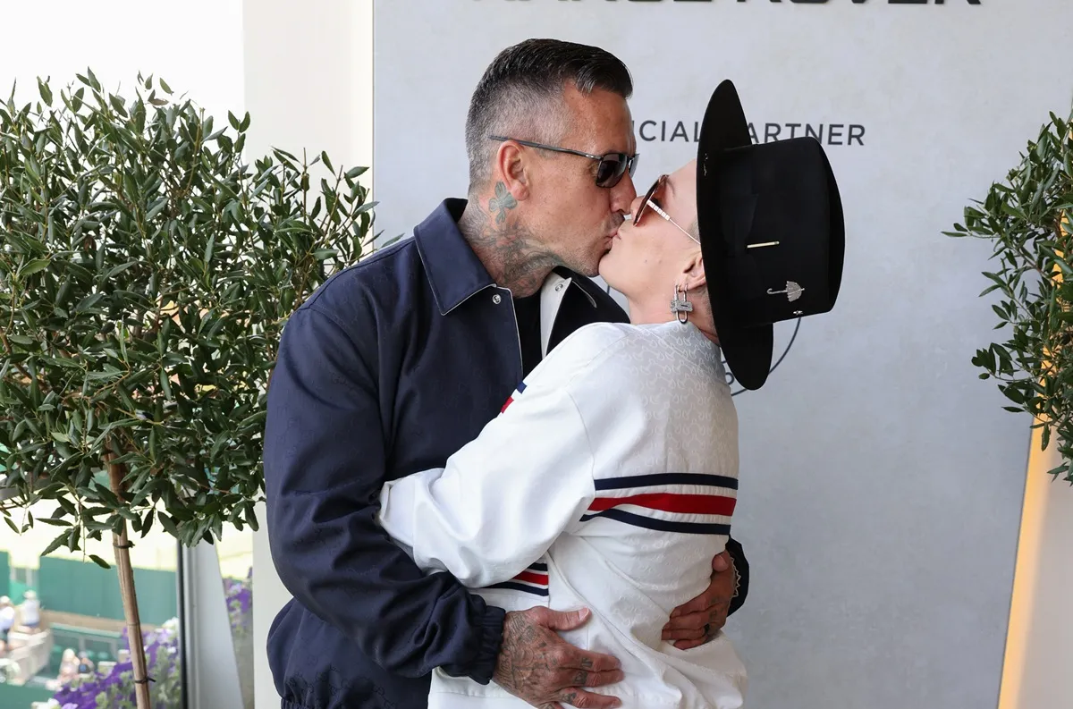 Carey Hart and Pink attend a celebratory lunch hosted by Range Rover and Harper's Bazaar in the Range Rover suite ahead of the Wimbledon Ladies' singles final on July 13, 2024 in London, England