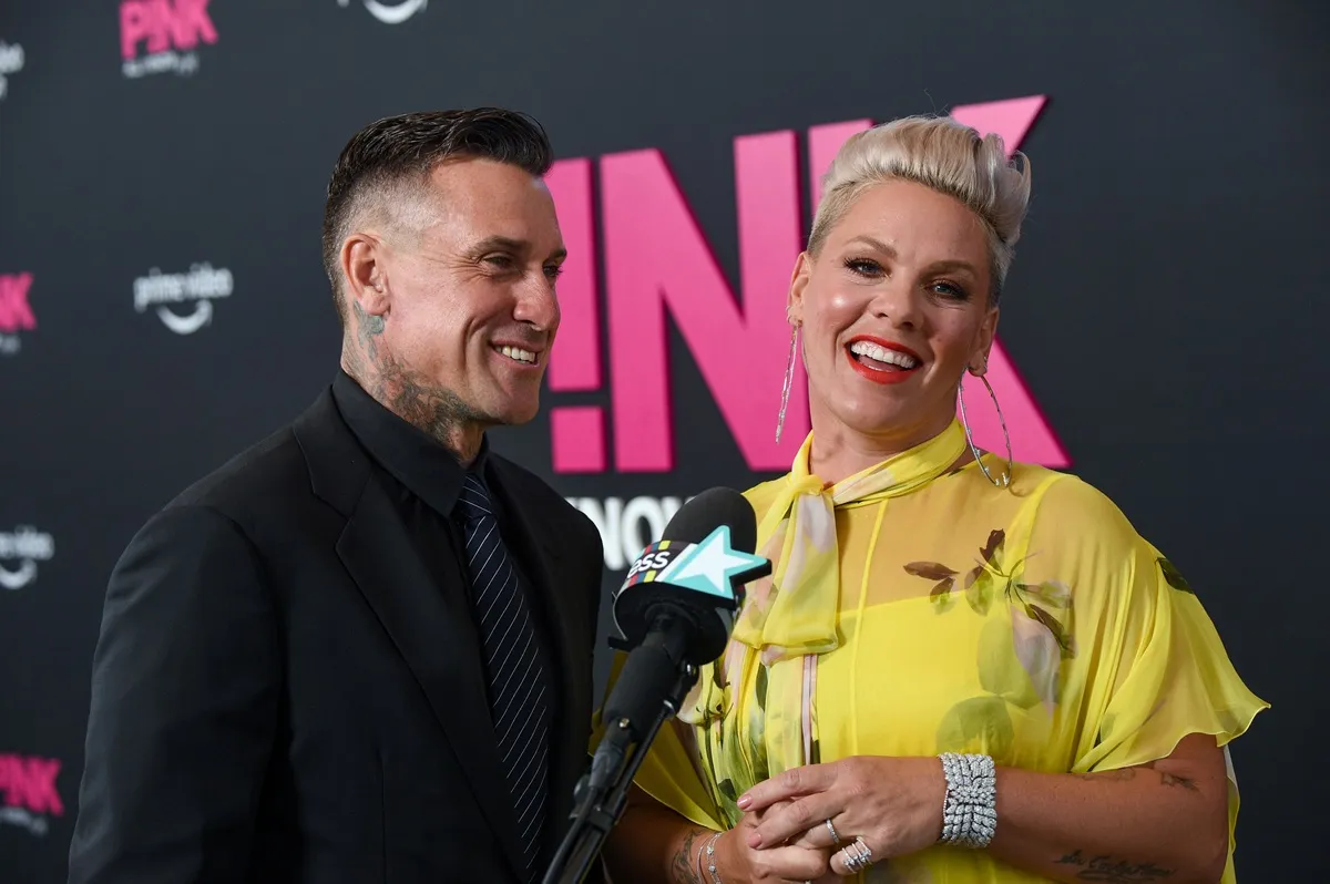 Carey Hart and Pink attend the P!NK: ALL I KNOW SO FAR Los Angeles Premiere at Hollywood Bowl on May 17, 2021