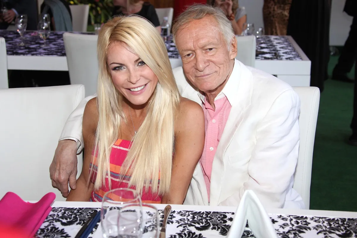 Crystal Hefner (L) and Founder of Playboy Enterprises Hugh Hefner attend the 2013 Playboy Playmate of the Year announcement and reception held at The Playboy Mansion on May 9, 2013 in Beverly Hills, California.